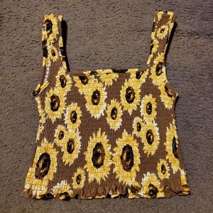 Rue21 Yellow and Brown Ribbed Sleeveless Crop Tank Top